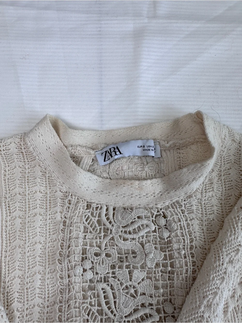 Romantic Lace Puff Sleeve Crop Top Zara Cream Crochet Blouse